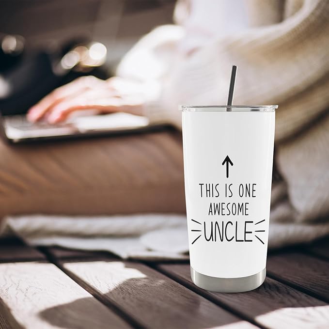 QASHWEY Uncle Gifts Coffee Tumbler 20 oz, BestUncle Travel Tumbler Coffee Mug Gifts for Uncles, UncleGifts from Niece Nephew, This is One Awesome Uncle Stainless Steel Tumblers with Straw and Lid