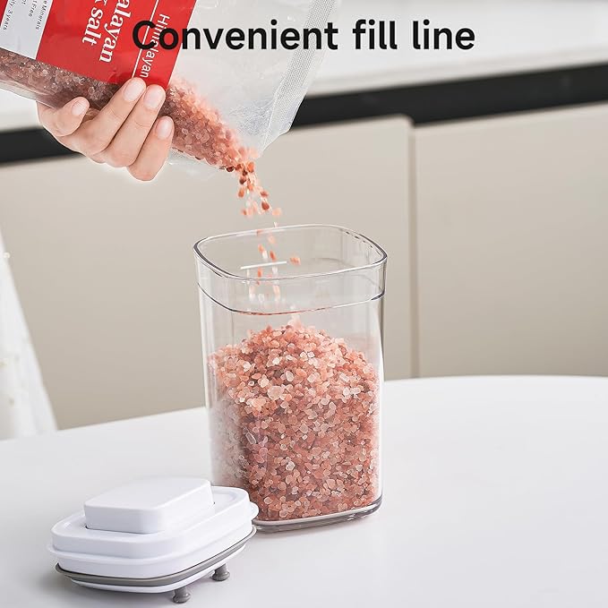 Pop Top Food Storage Container Set | 6Pcs Airtight Cereal Storage Organizer Canisters with Pop Lids, BPA-Free, Vacuum Seal & One-button Opening, Stackable Pantry Containers for Dry Food Storage