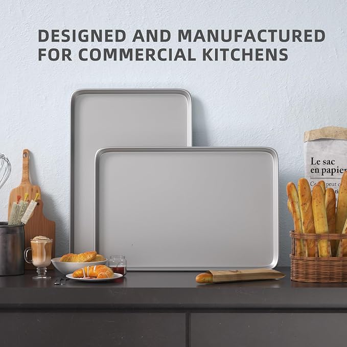 CROSSON 16× 24 Inch Cookie Sheet Pans Set of 6-Baking Tray Jelly Roll Pan Set Commercial Grade Aluminum Coated Statinless Steel Bun Pan for Oven,Freezer,Bakery Hotel Restaurant