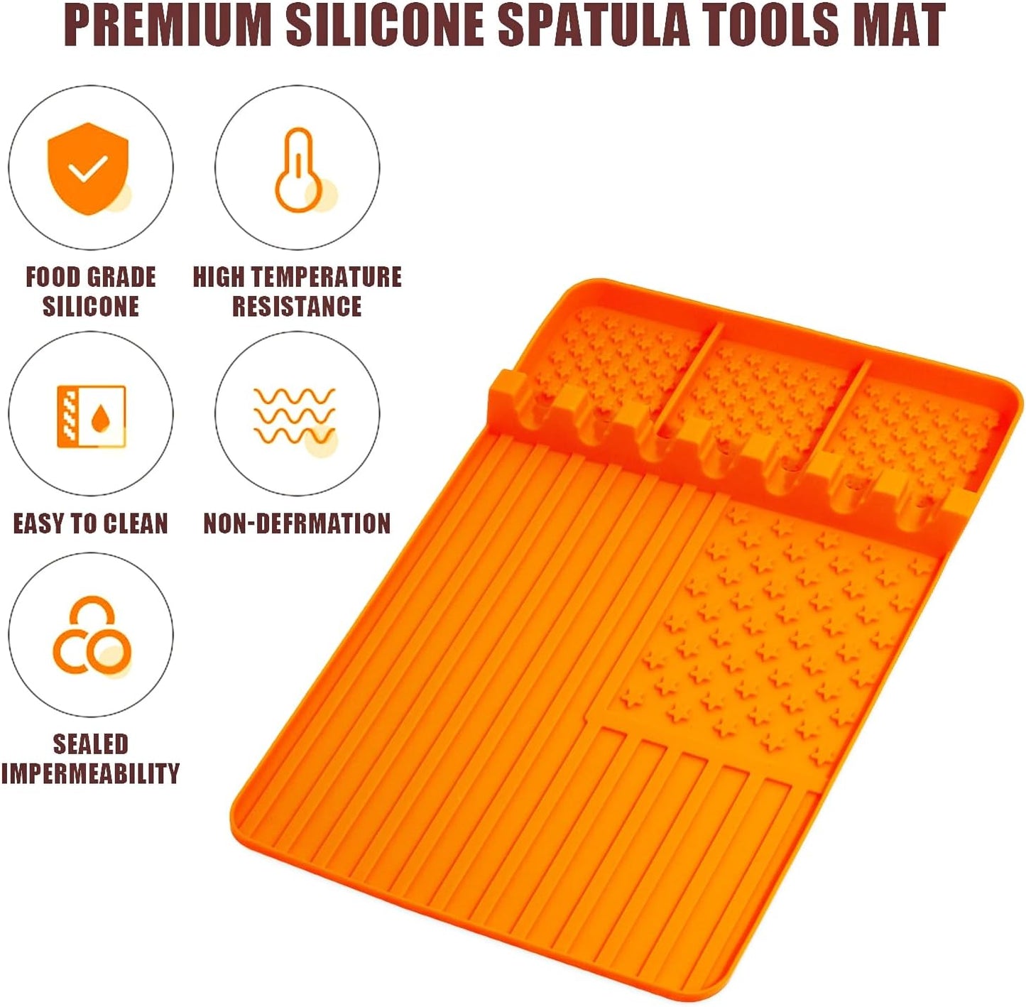 Silicone Griddle Tools Mat for Blackstone,Grill BBQ Caddy Utensils Holder for Kitchen,Cooking & Countertop,Large Spatula Mat with Drip Pad,Griddle Accessories for Blackstone (Orange)