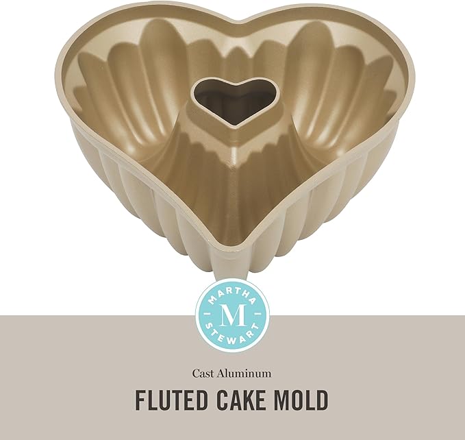 Martha Stewart Dunelle 10.75" Heart‑Shaped Cake Mold — Cast Aluminum Nonstick Bundt Pan — Easy Release, Oven‑Safe to 450°F