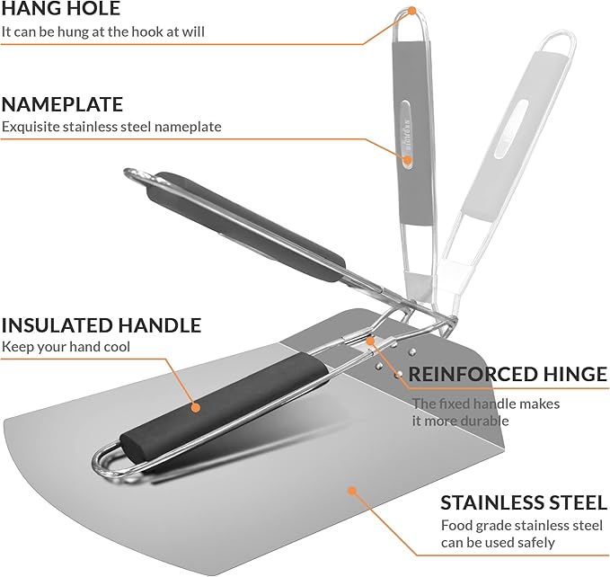 Pizza Peel BIG HORN Metal Pizza Peel with rubber handle Large Premium Pizza Paddle Pizza Spatula Perforated Stainless Steel Pizza Spatula