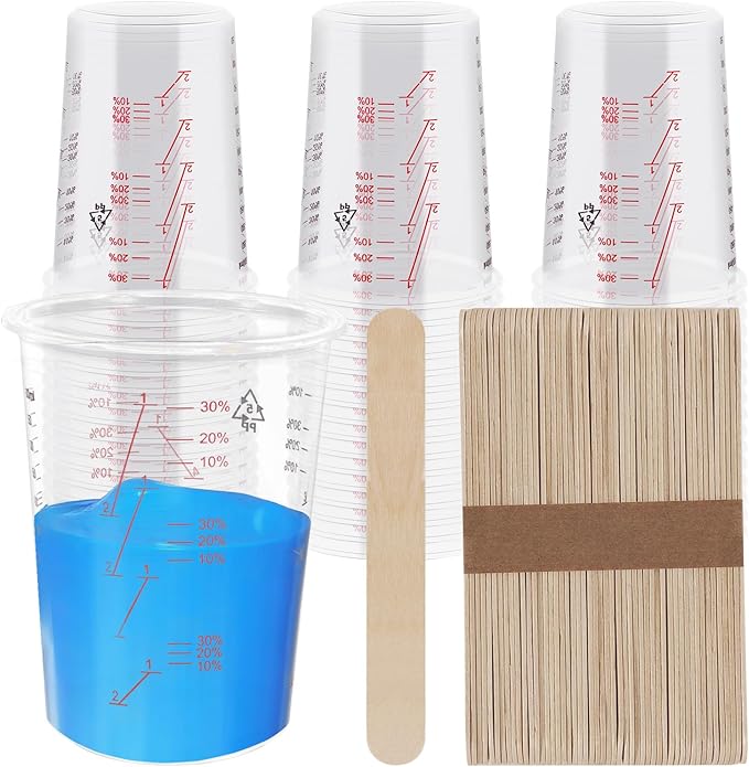 50-Pack Mixing Cups Set Paint Mixing Cups 20 oz (600ml) with 50 Wooden Sticks,Easy Measuring Ratios 2:1, 3:1, 4:1,Ideal for Epoxy Resin, Paint, and More