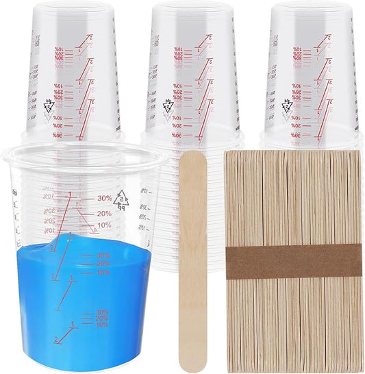 50-Pack Mixing Cups Set Paint Mixing Cups 20 oz (600ml) with 50 Wooden Sticks,Easy Measuring Ratios 2:1, 3:1, 4:1,Ideal for Epoxy Resin, Paint, and More