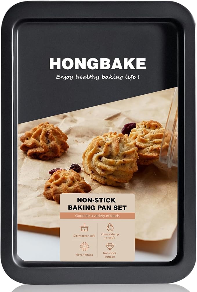 HONGBAKE Nonstick Cookie Sheets for Baking, Baking Sheet for Oven with Wider Grip, 17x11.5 in Half Sheet Pan, Commercial Cooking Tray