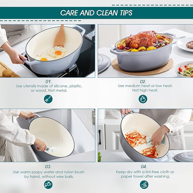 vancasso Enameled Cast Iron Dutch Oven, 9.3 Quart Dutch Oven Pot with Lid, Oval Dutch Oven Cast Iron Pot with Non Stick Enamel Coating for Bread Baking