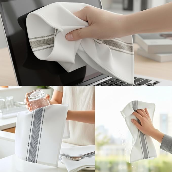 Kitchen Towels | Tea Towel for Craft| Cotton Dish Towels| Reusable Bulk Cleaning Cloths Grey Hand Towels| Soft Super Absorbent Quick Dry Dish Rags Machine Washable 6 Pack 15" x 25"