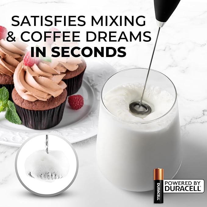 Zulay Kitchen Powerful Milk Frother Wand With 4 AA Duracell Batteries - Ultra Fast Handheld Drink Mixer - Electric Whisk Foam Maker for Coffee, Lattes, Cappuccino, Matcha & Creamer