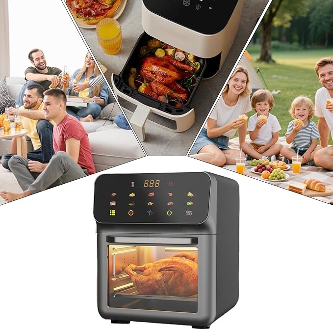 Air Fryer Oven - 11.22in Family Size Toaster Oven with Rack Dehydrator Function for Home Dorm Dining Table Baking Roasting Cooking Adjustable Temperature, Stainless Steel,