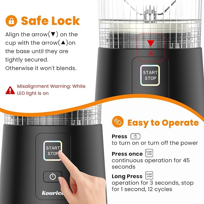 Personal Size Portable Blender for Shakes & Smoothies, 16oz Mini Small Smoothie Blender with On Go Lid & Sip Lid, 26000RPM Rechargeable Cordless Electric Blender for Travel Gym Office