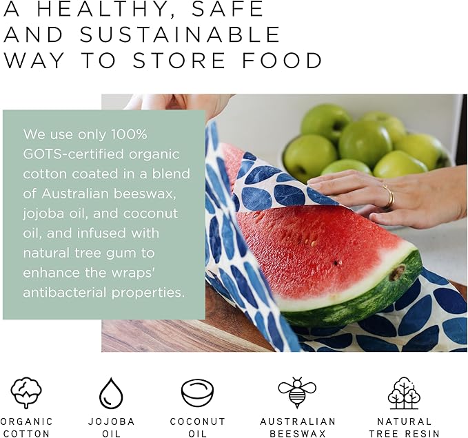 Reusable Beeswax Wraps, 5 Pack Neutral, Eco Friendly, Organic, Biodegradable, Food Storage, Reusable Bowl Covers, Australian Made