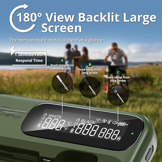 Wireless WiFi Meat Thermometer Digital, Versatile Unlimited Remote Range,Smart Bluetooth Cooking Thermometer with 2 Size BBQ Probes, Flexible Alarm APP LCD Screen for Grill, Air Fryer, Smoker and Oven