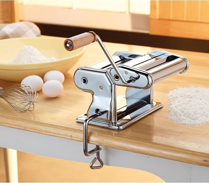 Fante’s Double Cutter Classic Pasta Maker, Hand-Crank Noodle Press with Adjustable Thickness Settings for Fresh Homemade Pasta, Dumplings