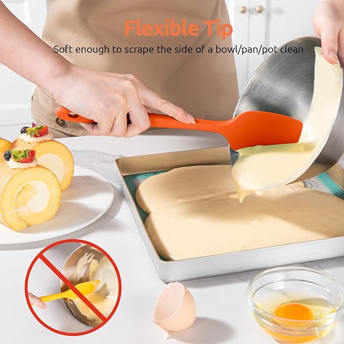 U-Taste 600ºF Heat Resistant Silicone Spatulas: Flexible Food-Grade Silicon Baking Scraper, Kitchen Cooking Mixing Utensils with Upgraded Sturdy Handle Tip for Nonstick Cookware (4-Pc., Orange)