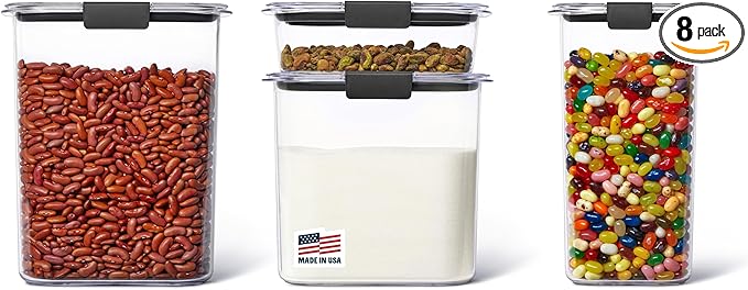 Rubbermaid Brilliance Pantry Food Storage Container Set, BPA-Free, Airtight & Leak-Proof, Clear, 8-Piece, Dishwasher Safe