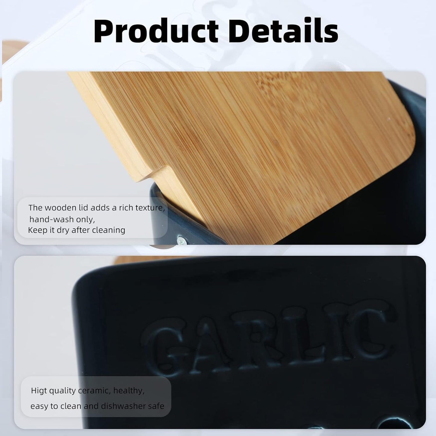 Navy Ceramic Garlic Keeper with Lid - Fresh Storage, Saver for Longer Life, 4.7-Inch