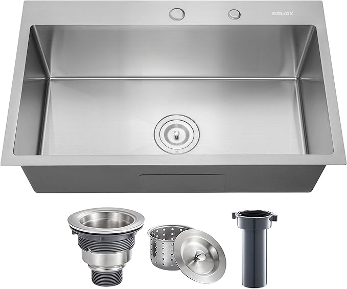 Kitchen Sink 30x18x10 Topmount Single Bowl Drop-in Sinks 304 Stainless Steel Handmade Home Bar Outdoor RV Sinks Brushed