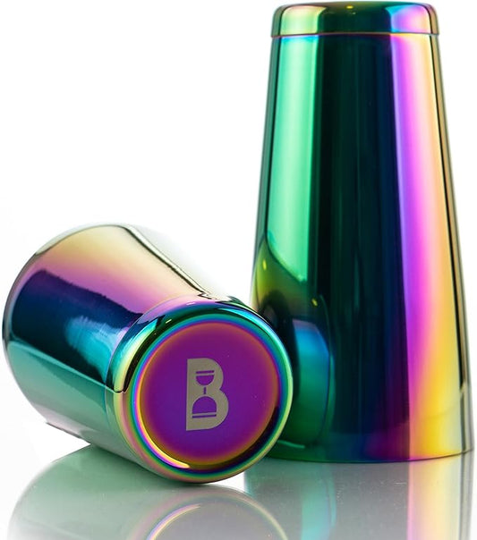 Bull in China 2-Piece Cocktail Shaker Rainbow Chrome – 28 oz Weighted Shaker & 18oz Weighted Cheater Tin, Professional Grade Bar Shaker, Premium Cocktail Shaker Set for Professional & Home Bartenders