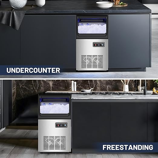 100LBS/24H High Output - Commercial Ice Maker with 20LBS Storage Bin - Dual Water Inlets, 36 Ice Cubes/Cycle, 15" Compact Undercounter/Freestanding Design - Self-Cleaning for Home Bars, Outdoor