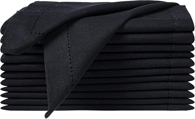 Black Cloth Napkins Set of 12, 18x18 Inch, Absorbent Cotton Blend Washable and Reusable Dinner Napkins for Table, Thanksgiving, Christmas, Wedding, Restaurant, Kitchen & Everyday Use