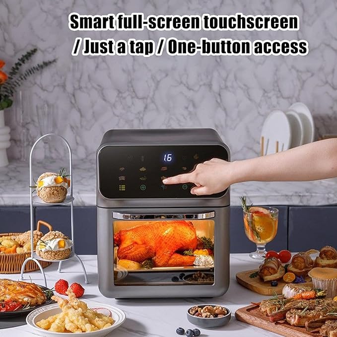 Air Fryer Oven - 11.22in Family Size Toaster Oven with Rack Dehydrator Function for Home Dorm Dining Table Baking Roasting Cooking Adjustable Temperature, Stainless Steel,