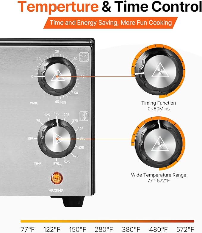VEVOR Electric Pizza Oven, 16-inch Indoor Pizza Ovens, 572°F Max Temp, 1750W Commercial Pizzas Maker w/Timing & Temp Control, Countertops Pizza Cooker w/Pizza Rack, Crumb Tray, Diner and Home