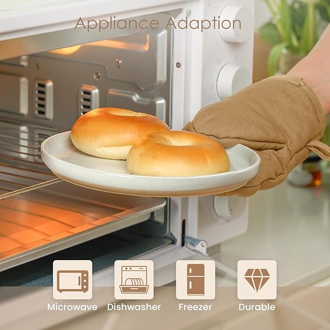 12 Pieces Farmhouse Stoneware Dinnerware Sets, Speckled Ceramic Plates and Bowls Set, Matte Terracotta Underside Ceramic Dishes Set for 4, Scratch Resistant Microwave & Dishwasher Safe(Glacier White)