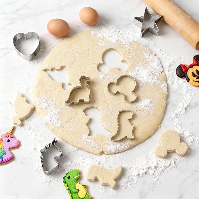 Stainless Steel Cookie Cutters, Mickey Unicorn Dinosaur Heart Star Cookie Cutters, Metal Biscuit Cutter Molds for Baking or Valentine's Day Christmas Holiday Party Decorations
