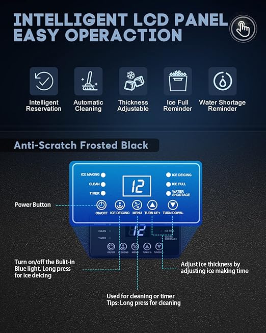 Upgraded Commercial Ice Maker - 130LBS/24H with 35LBS Storage Bin, 15" Wide Frosted Black Undercounter/Freestanding Ice Machine for Home Bar & Outdoor Use - Produces 45 Ice Cubes