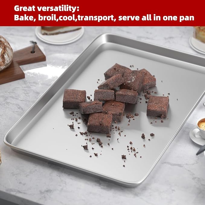 CROSSON 16× 24 Inch Cookie Sheet Pans Set of 3-Baking Tray Jelly Roll Pan Set Commercial Grade Aluminum Coated Statinless Steel Bun Pan for Oven,Freezer,Bakery Hotel Restaurant