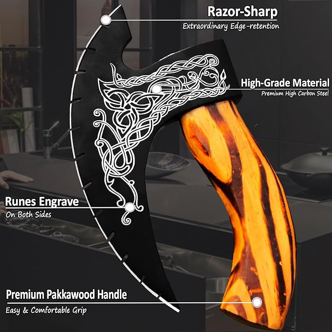 Pizza Cutter Axe Handmade Viking Pizza Axe Kitchen Tool Medieval Slicing Pizza Cutter with Sheath | Hunting & Camping Viking Axe | Viking Gifts For Men (PzAxe-392)