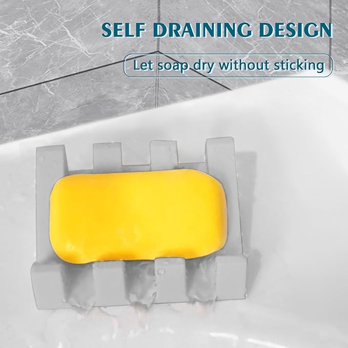 Self Draining Soap Dish,Silicone Suction Cup Soap Holder, Bathroom Soap Dish for Bar Soap,Can Extend Soap Life,Bathroom, Bath Tub, Kitchen Sink (2, Light Grey)
