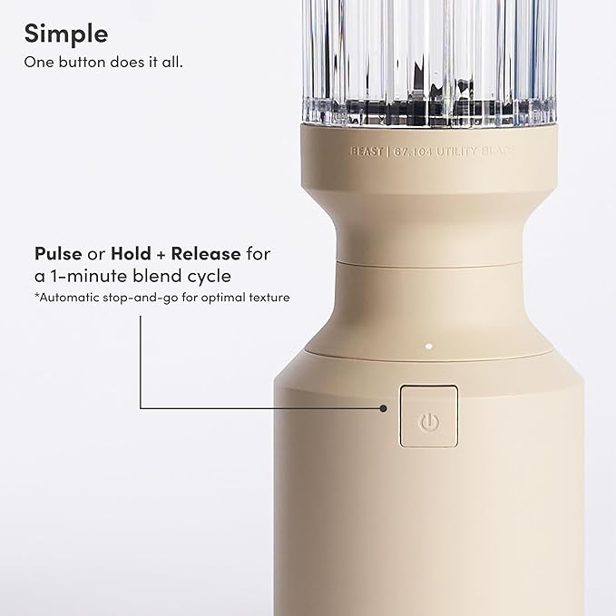 The Beast Mini Blender Plus | Mini Countertop Kitchen Blender | Blend Smoothies and Shakes, Dressings, Sauces, Dips | Extra Vessels, Straw Cap and Straws Included | 600W (Sand)