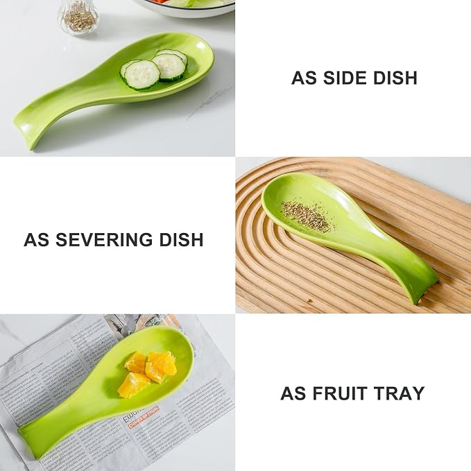 Hasense Spoon Rest for Stove Top, Large Ceramic Spoon Holder for Kitchen Counter, Cooking Utensil Rest for Spatula Ladle Spoon and Tong, Kitchen Spoon Rest for Home and Coffee Bar Accessories, Green