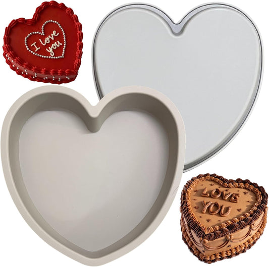 Heart Shaped Cake Pans 8 Inch – Set of 2 Nonstick Silicone Heart Cake Pan for Baking, Oven & Microwave Safe Molds – Durable, Easy-Clean Matte Surface - Grade Novelty Shaped Cake Pans (Grey)