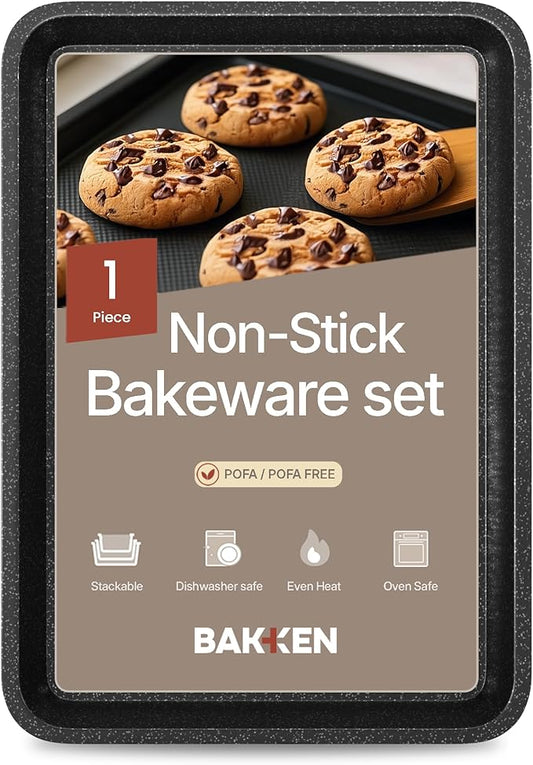 BAKKEN Kitchen Baking Pans - Nonstick Gray Coating, 13.58’’ × 9.65’’ Commercial Grade Carbon Steel Cookie Sheet, Diamond Texture Bottom, PFOA, PFOS, PTFE Free, Oven Safe Tray (450°F), Gray Marble