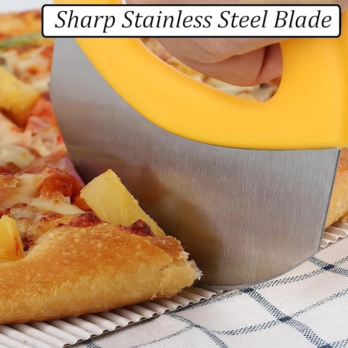 Mezzaluna Mincing Chopper Easy Grip Pizza Cutter and Salad Chopper, Quick Rocking n Chopping Meat, Herbs and Salads,Yellow