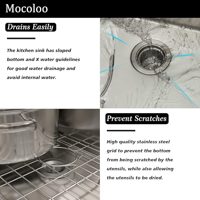 Mocoloo 26 inch Undermount Kitchen Sink - 26x18 Stainless Steel Sink 16 Gauge Round Corner Single Bowl Deep Basin