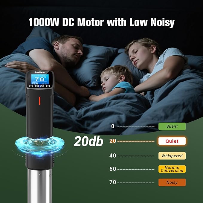 2.4g Wifi Sous Vide Cooker CharMeter Sous Vide Machine CSV-100-W, 1000 Wattts Sous-Vide Cooker Immersion Circulator App Control with 14 Preset Recipes, Calibration Function,Fast-Heating with Timer