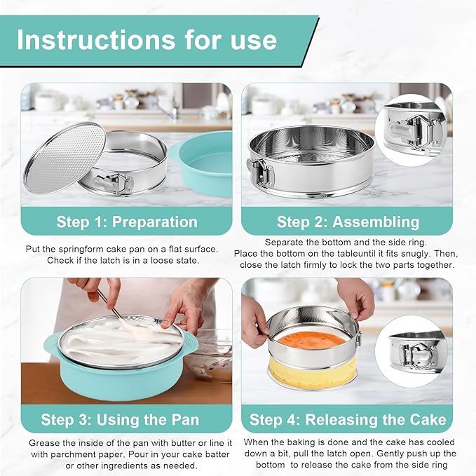 10-inch Stainless Steel Springform Pan with Silicone Protector, Removable Bottom, Parchment Paper, Decorating Kit Piping Bags and Tips- Great for Birthday Parties