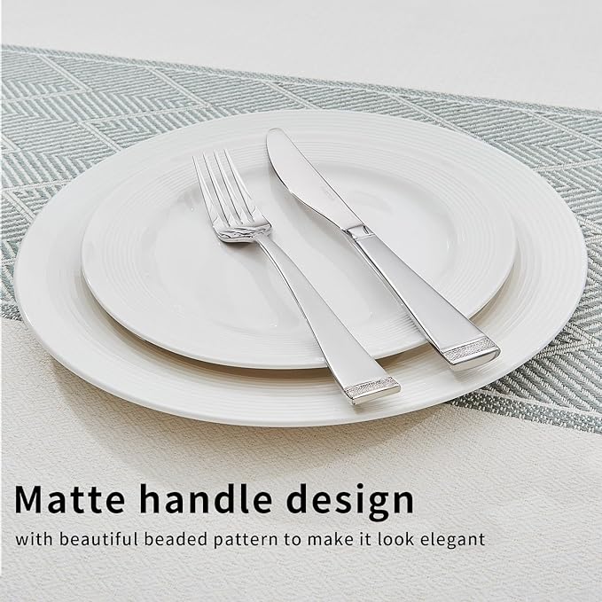 KINGSTONE Silverware Set, 30-Piece Flatware Set for 6, 18/10 Stainless Steel Cutlery Set with Bead Edge, Utensil for Kitchen, Home, Party, Wedding, Mirror Polished, Dishwasher Safe