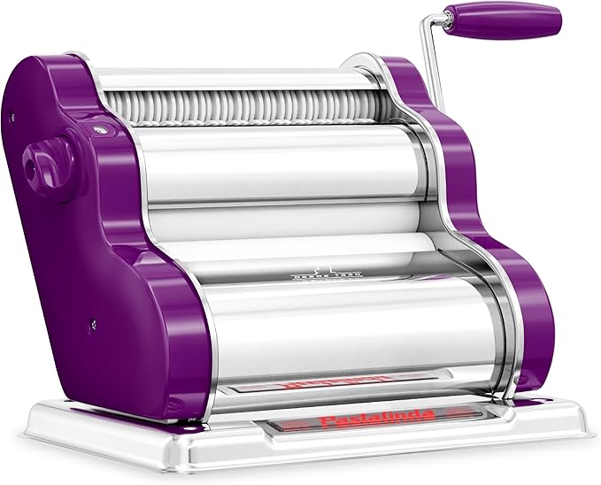 PASTALINDAClassic 200 Pasta Maker Machine, 20 cm Wide Rollers, 9 Thickness Positions, 2 Cutting Positions, Stainless Steel. Includes Reinforced Hand Crank And Two Clamps