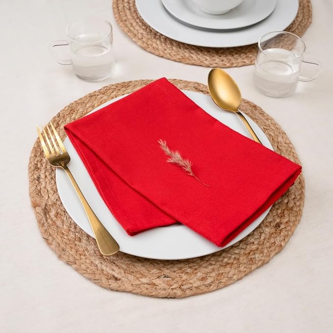 Blue Needles Solid Cloth Napkins Set of 6 Red 100% Cotton Dinner Napkins 18x18 inches - Soft, Reusable, Absorbent & Washable Fall Thanksgiving Linen, Ideal for Events, Parties & Everyday Use