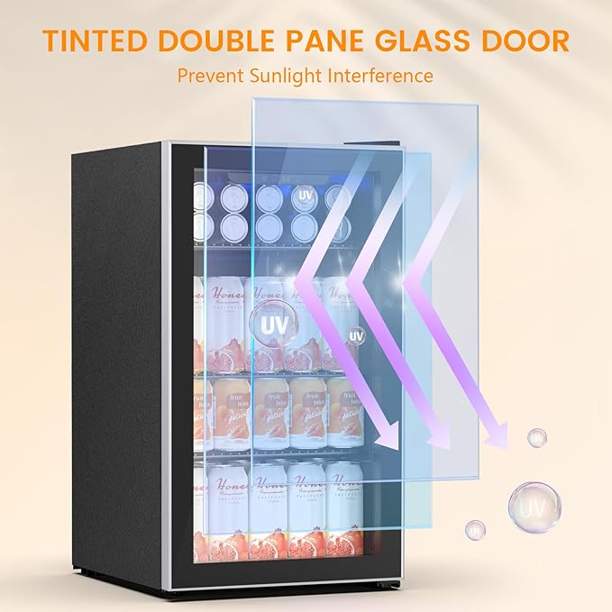 26 Bottle Wine Cooler 130 Can Beverage Refrigerator, Small Freestanding Cabinet Wine Cellar with 40℉-61℉ Temperature Control Glass Door, Black