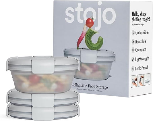 STOJO Collapsible Bowl 3 Set - Translucent Cashmere, 36oz - Reusable Silicone Bowl for Hot and Cold Food - Perfect for Travel, Meal Prep, To-Go Lunch, Camping & Hiking - Microwave & Dishwasher Safe