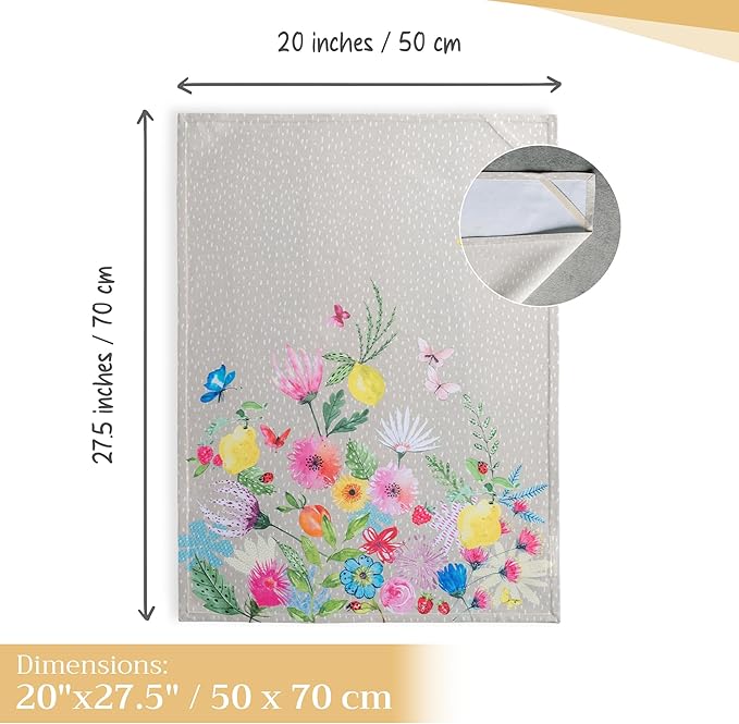 Maison d' Hermine Kitchen Towels Set of 2 100% Cotton 27.50" x 20" Reusable Cloth Tea Dish Towels Absorbent with Hanging Loop for Kitchen, Dining, Cocktail Parties Spring/Summer (Jardin D'Ete - Fog)