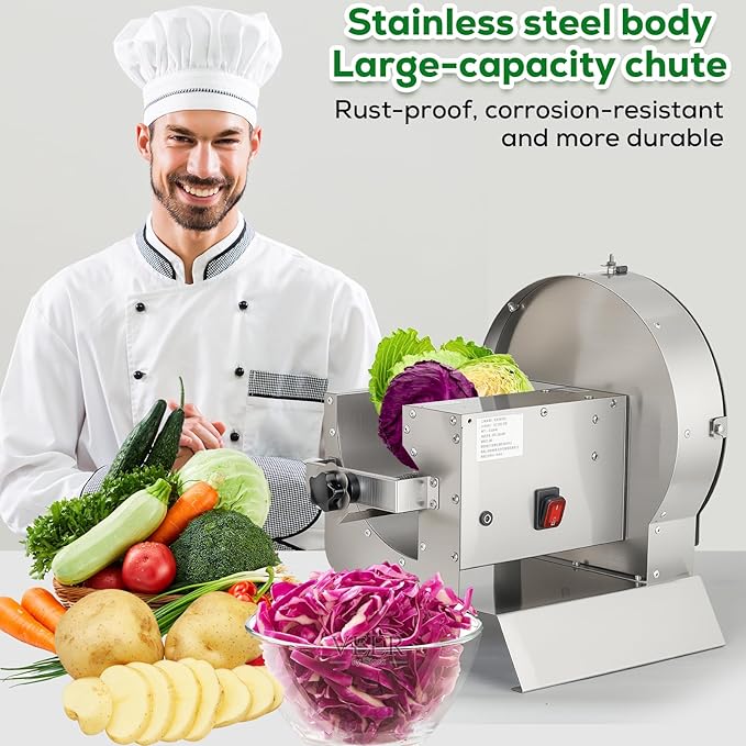2-in-1 Electric Vegetable and Fruit Slicer, Adjustable Thickness 0.04-0.4", Commercial Stainless Steel Cutter for Cabbage, Tomatoes, Lemons