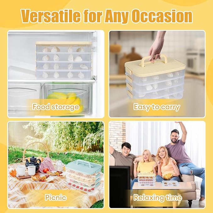 4 Layers Storage Container, 1.61'' Extra-High Layer, Cookie Carrier, Dumpling Box, Stackable Food Container (White & Mint Green)