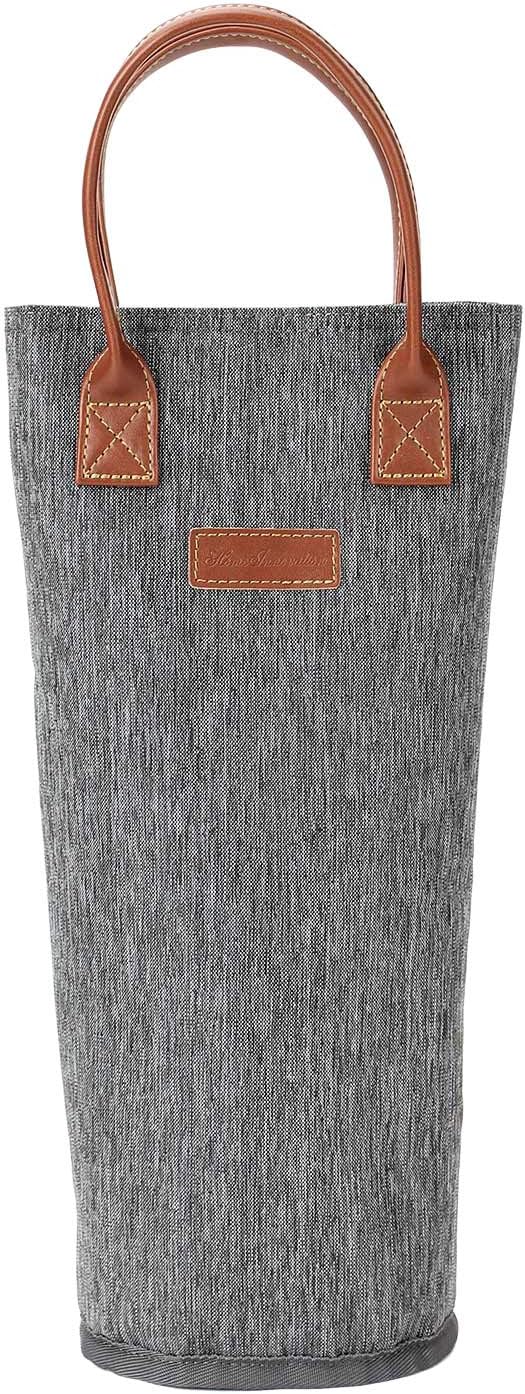 Single Bottle Insulated Wine Tote, 1 Bottle Wine Carrier Bag Padded Wine Cooler Perfect Wine Lover's or Wedding Gift-Grey