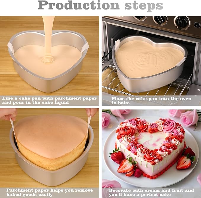 HUAKENER 10 Inch Heart Cake Pan, Set of 2 Heart Shaped Cake Pans with 60 Pieces Parchment Paper, Non-stick Cake Baking Pans for Kitchen Birthday Wedding